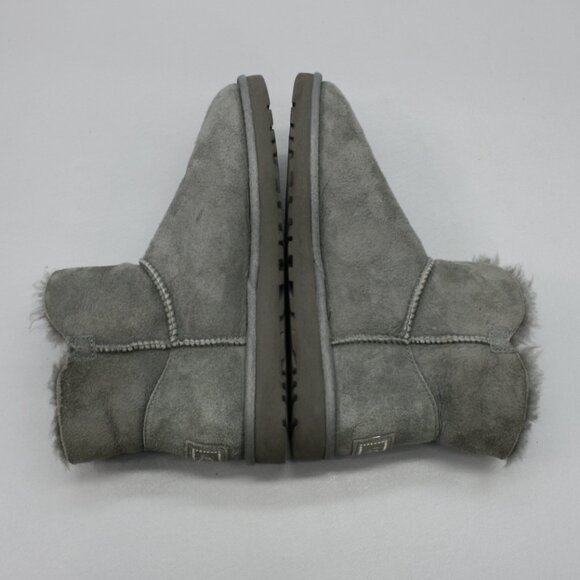 UGG Ladies 8 Mini Bailey Button Bling Gray Nubuck Suede Fur Ankle Boots 1003889 - Picture 12 of 12